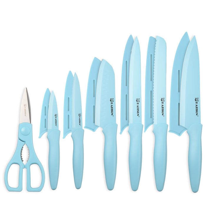 13 Piece Blue Non-Stick Stainless Steel Boxed Knives Set,Anti-Rust and Dishwasher Safe