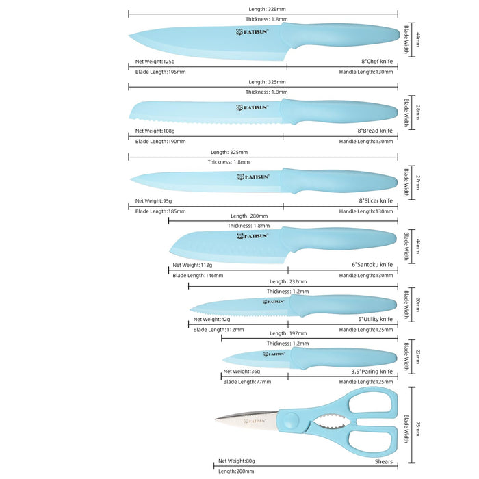 13 Piece Blue Non-Stick Stainless Steel Boxed Knives Set,Anti-Rust and Dishwasher Safe