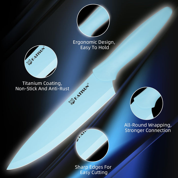 13 Piece Blue Non-Stick Stainless Steel Boxed Knives Set,Anti-Rust and Dishwasher Safe