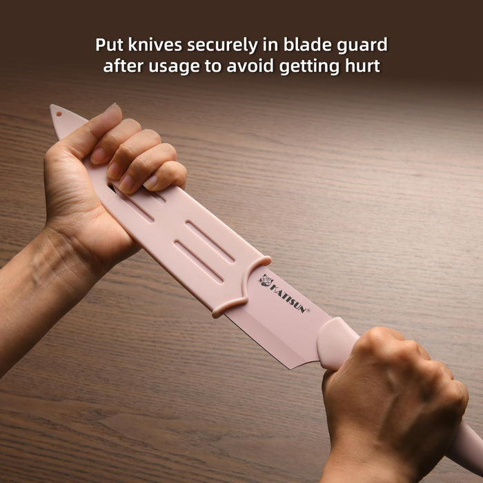 13 Piece Pink Non-Stick Stainless Steel Boxed Knives Set,Anti-Rust and Dishwasher Safe