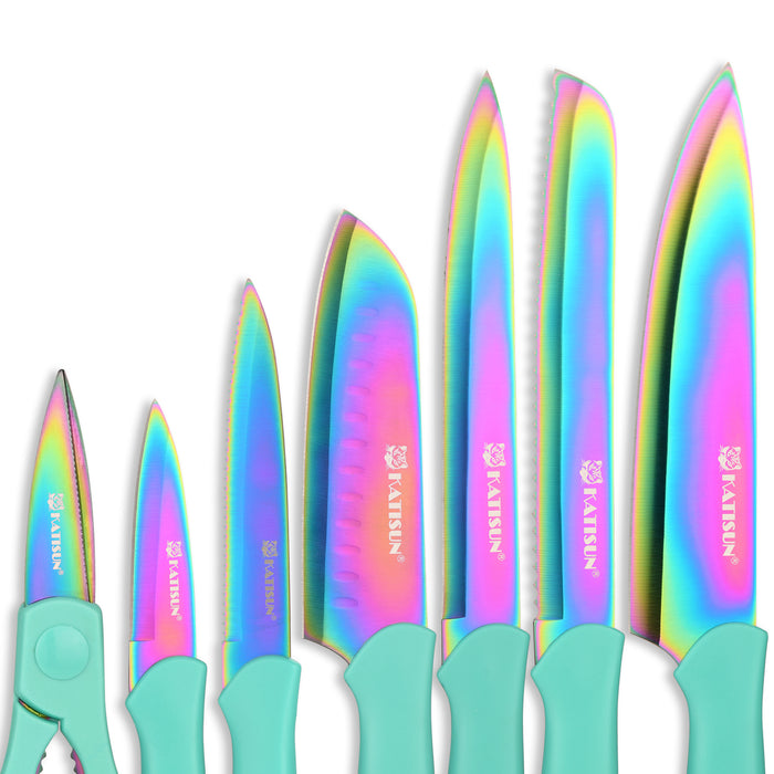13 Piece Rainbow Non-Stick Stainless Steel Boxed Knives Set,Anti-Rust and Dishwasher Safe