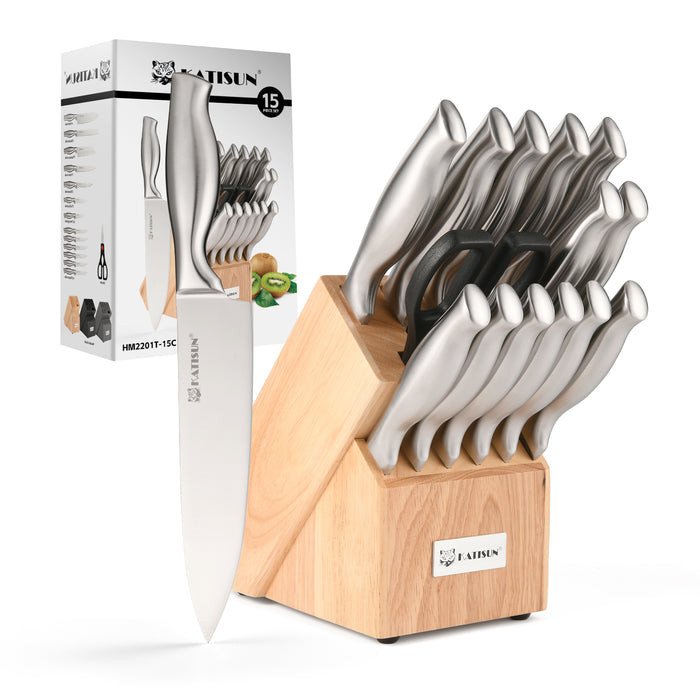 15 Pieces Knife Set with Block, Knives Set for Kitchen, Silver Hollow Ergonomic Handle for Chef Knife Set, Kitchen Shears