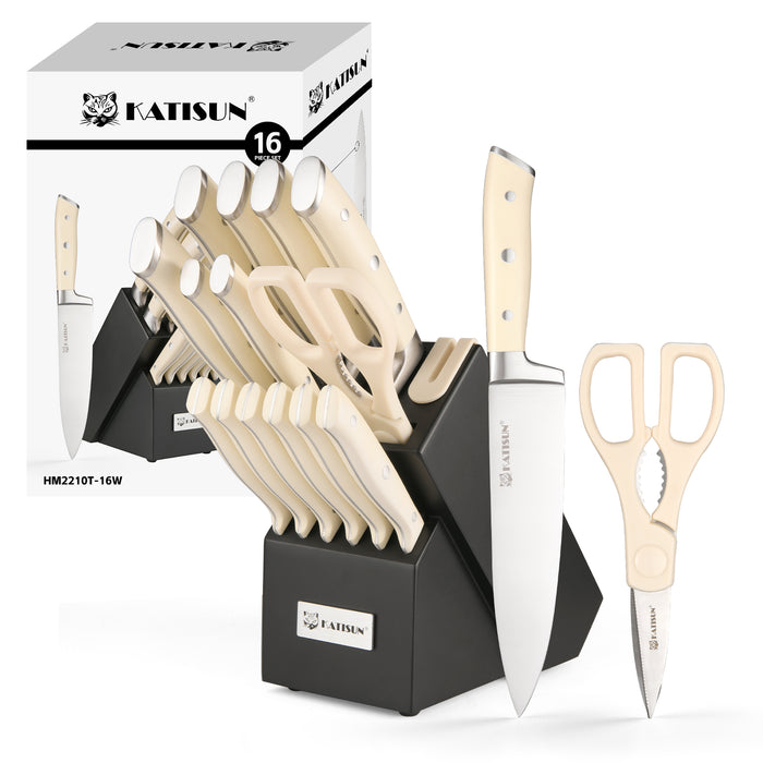 16 Piece German Stainless Steel Knife Set With Block, ABS Ergonomic Handle Chef Knives