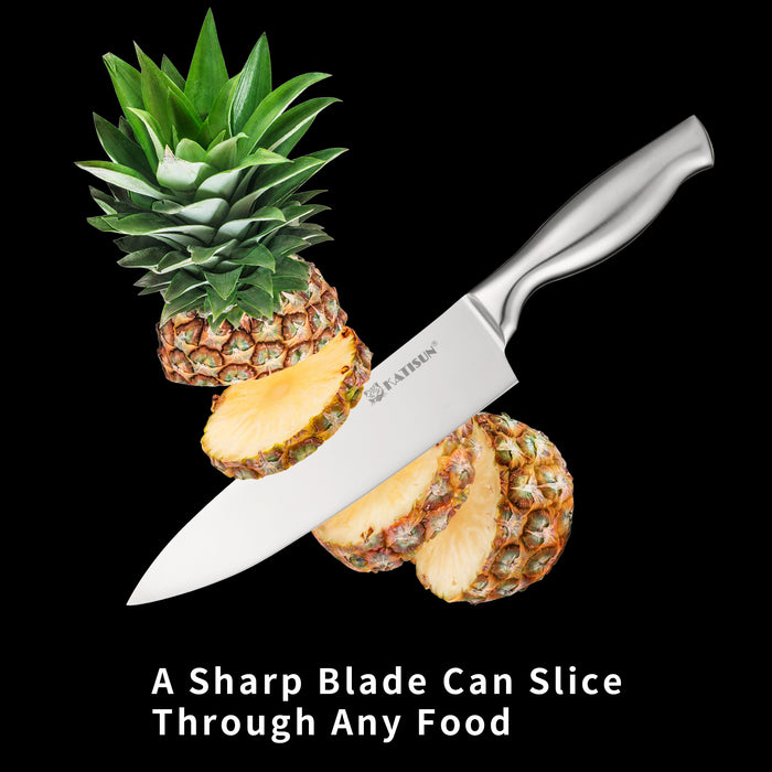 8 Piece German Steel Knife Set With Block, Ergonomic Handle Chef Knives