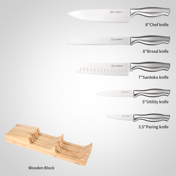 6 Pieces Knife Block Sets with Pine Knives Drawer Organizer