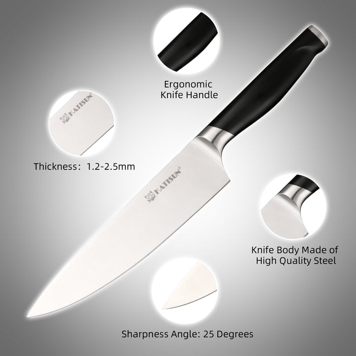 15-Piece Kitchen Knife Set with Black Block, ABS Ergonomic Handle for Chef Knife Set and Serrated Steak Knives Knife Sharpener and Kitchen Shears, Dishwasher Safe