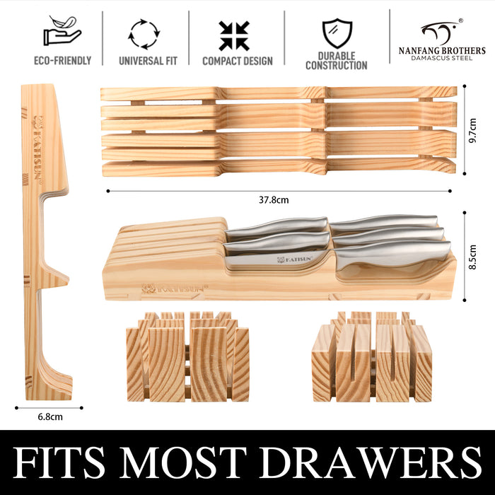 6 Pieces Knife Block Sets with Pine Knives Drawer Organizer