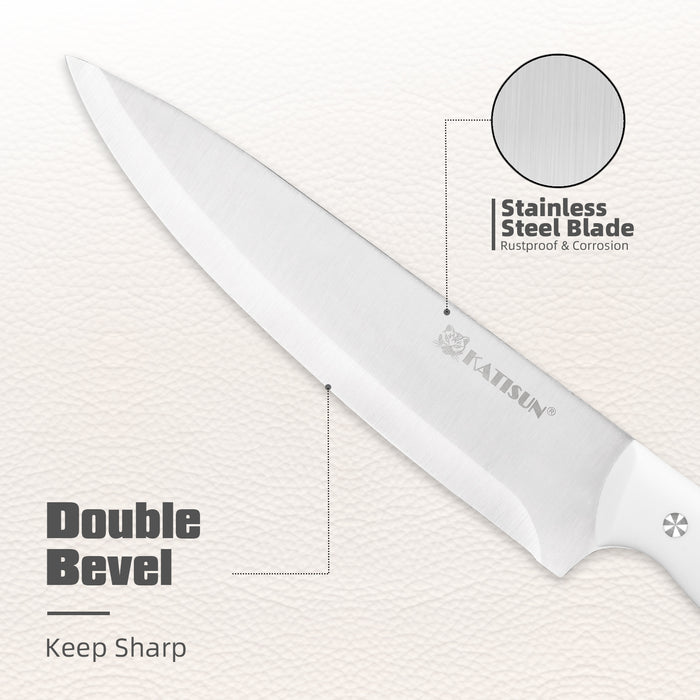 15-Piece White Kitchen Knife Set with Built-in Sharpening Stone, Ergonomic Triple Rivet Fixed Handles, Dishwasher Safe