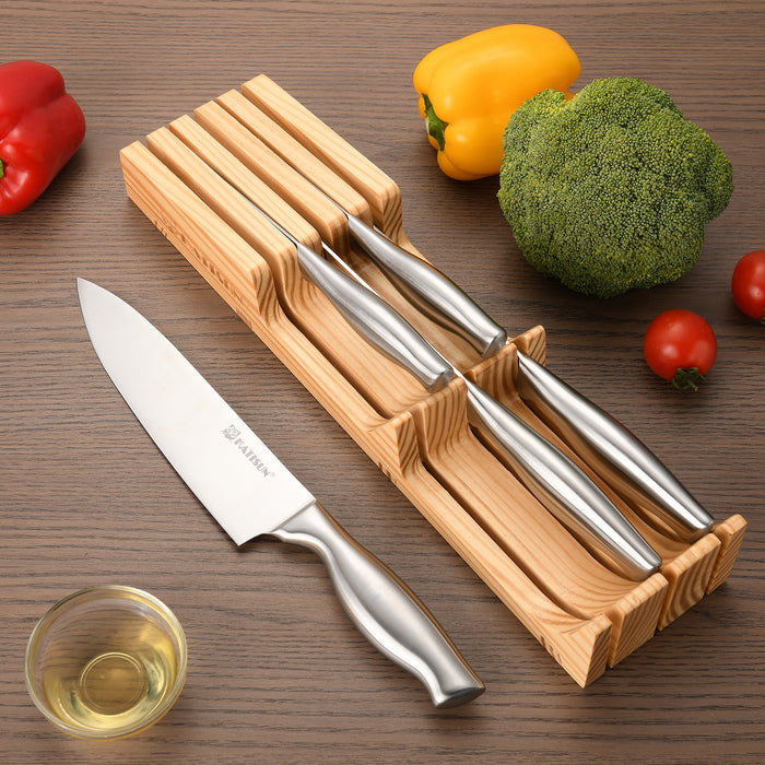 6 Pieces Knife Block Sets with Pine Knives Drawer Organizer