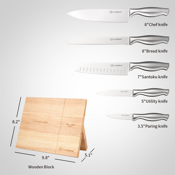 6-Piece German Steel Knife Set with Wood Magnetic Knife Holder Block