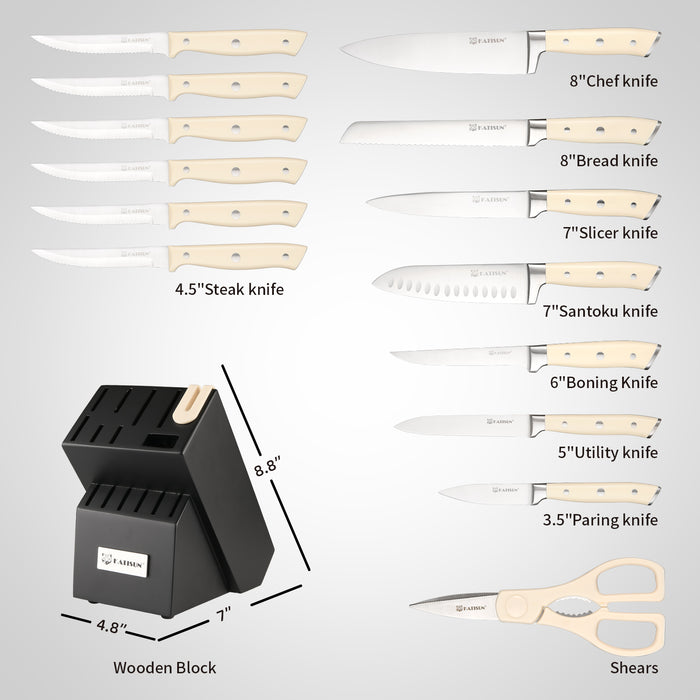 16 Piece German Stainless Steel Knife Set With Block, ABS Ergonomic Handle Chef Knives