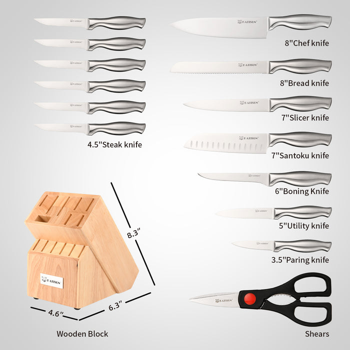 15 Pieces Knife Set with Block, Knives Set for Kitchen, Silver Hollow Ergonomic Handle for Chef Knife Set, Kitchen Shears