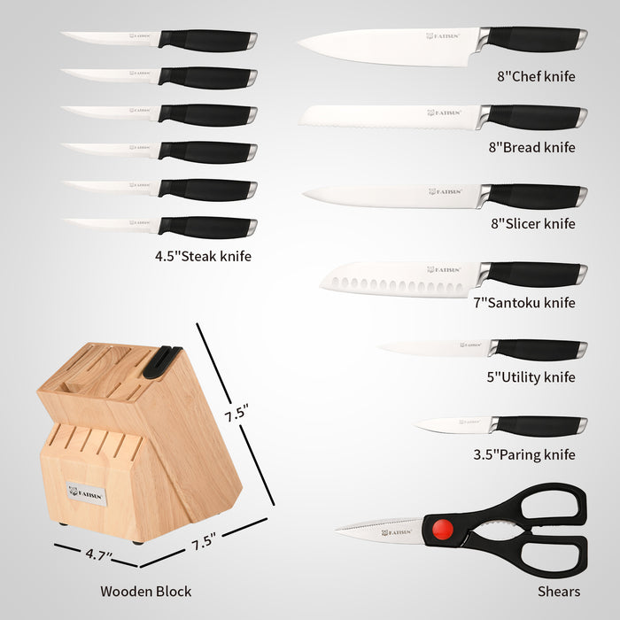 15-Piece German Steel Knife Set with Ergonomic Handle Knife Block set,Dishwasher Safe with Built-in Sharpener