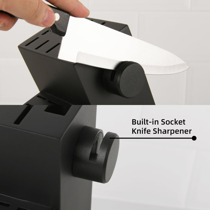 19-Piece German Steel Knife Set with Black Block,Dishwasher Safe, Anti-Slip Handle
