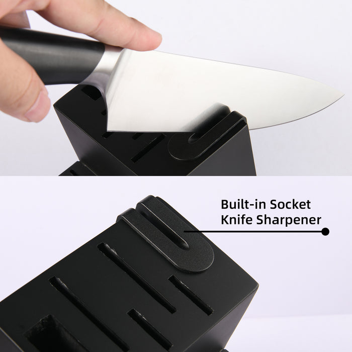 15-Piece Kitchen Knife Set with Black Block, ABS Ergonomic Handle for Chef Knife Set and Serrated Steak Knives Knife Sharpener and Kitchen Shears, Dishwasher Safe