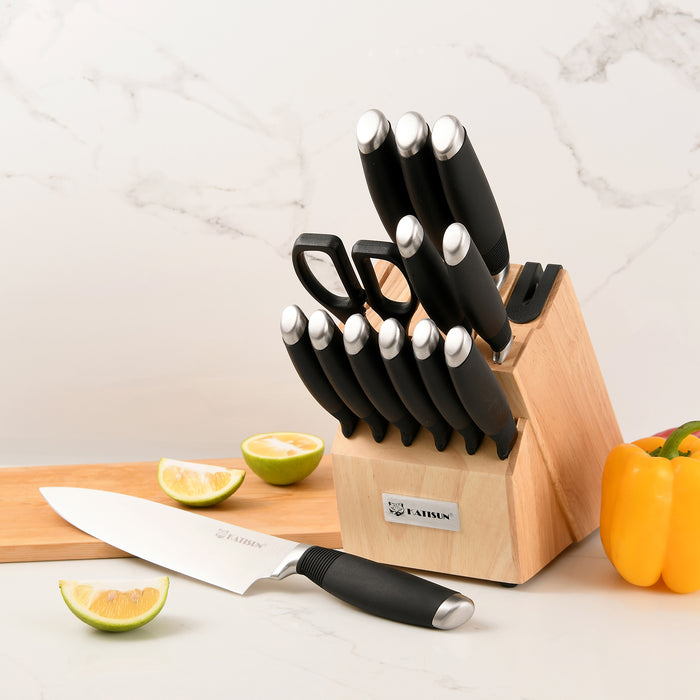 15-Piece German Steel Knife Set with Ergonomic Handle Knife Block set,Dishwasher Safe with Built-in Sharpener