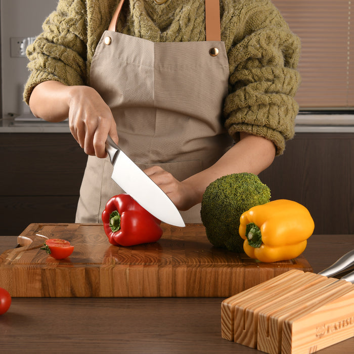 6 Pieces Knife Block Sets with Pine Knives Drawer Organizer