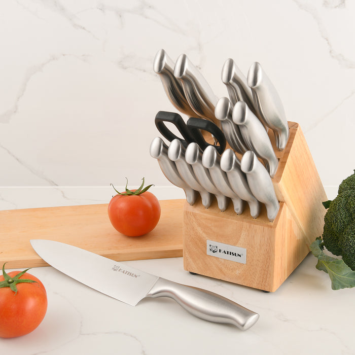 15 Pieces Knife Set with Block, Knives Set for Kitchen, Silver Hollow Ergonomic Handle for Chef Knife Set, Kitchen Shears