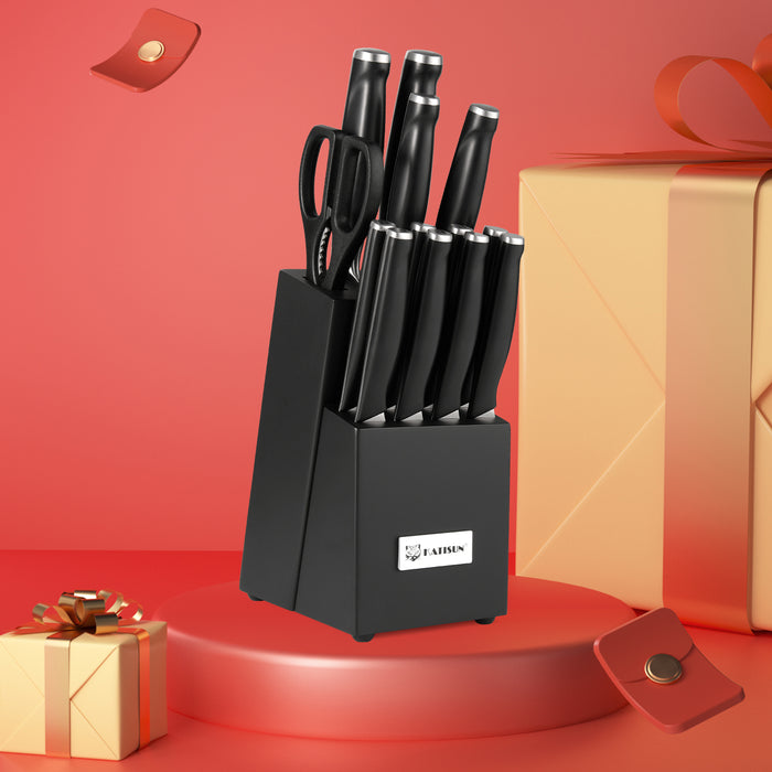15-Piece Kitchen Knife Set with Black Block, ABS Ergonomic Handle for Chef Knife Set and Serrated Steak Knives Knife Sharpener and Kitchen Shears, Dishwasher Safe