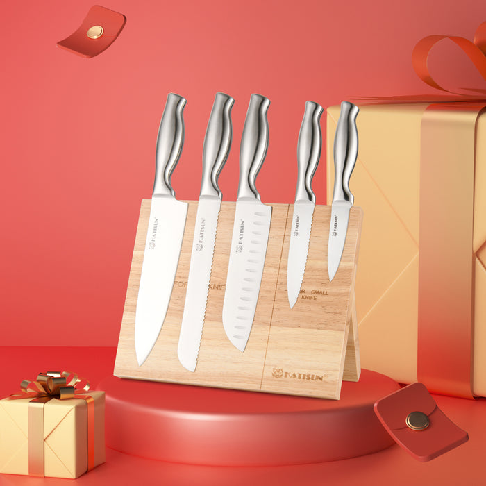 6-Piece German Steel Knife Set with Wood Magnetic Knife Holder Block