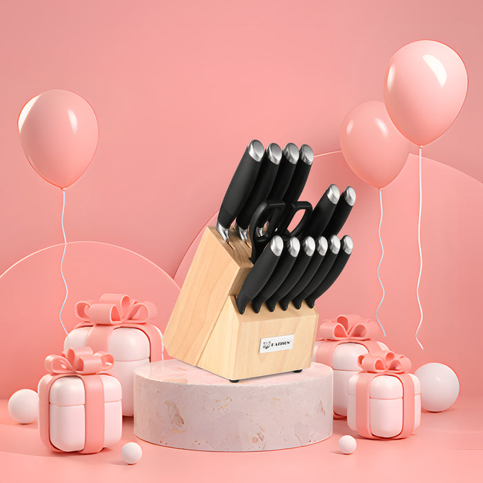 15-Piece German Steel Knife Set with Ergonomic Handle Knife Block set,Dishwasher Safe with Built-in Sharpener