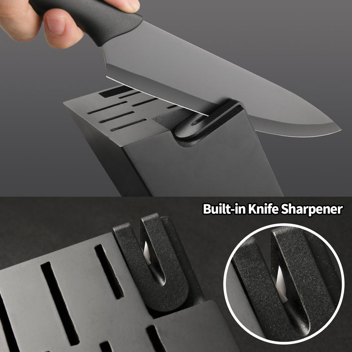 15+1 Pieces Kitchen Knife Block Set with Cutting Board, German Stainless Steel Knife Set with Sharpener, Dishwasher Safe, Anti-Slip Handle